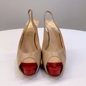 Christian Louboutin Tan Leather No Prive Slingback Stiletto Pumps